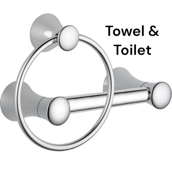 Delta Other - Delta Lahara Chrome‎ Towel Ring & Toilet Paper Roll Open Box 73846 and 73850